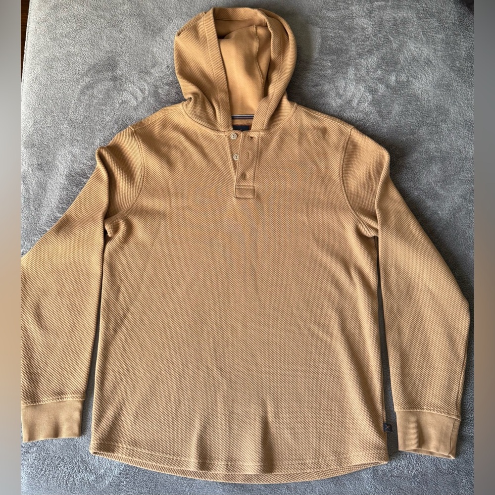Denver Hayes Tan Hooded Waffle Knit Sweater EUC